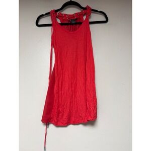 Armani Exchange Womens Red Lace Up Grommet Sleeveless Mixed Media Top XS